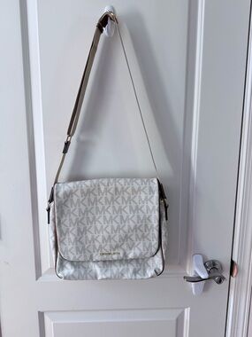 Michael Kors Cream and Tan MK Logo Crossbody Bag